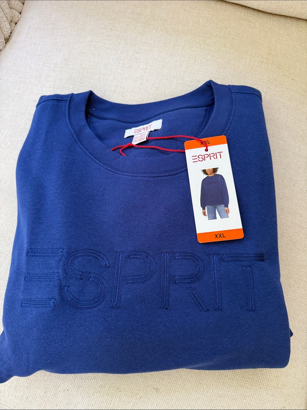 NWT Esprit Retro Logo Fleece Crewneck Sweatshirt blue xxl